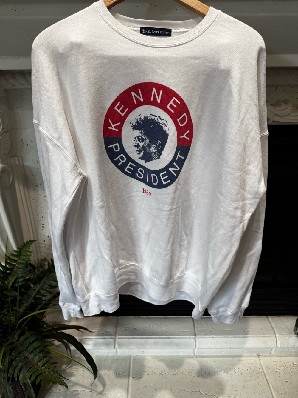 Kiel James Patrick White Sweatshirt with Red and Navy Kennedy Graphic